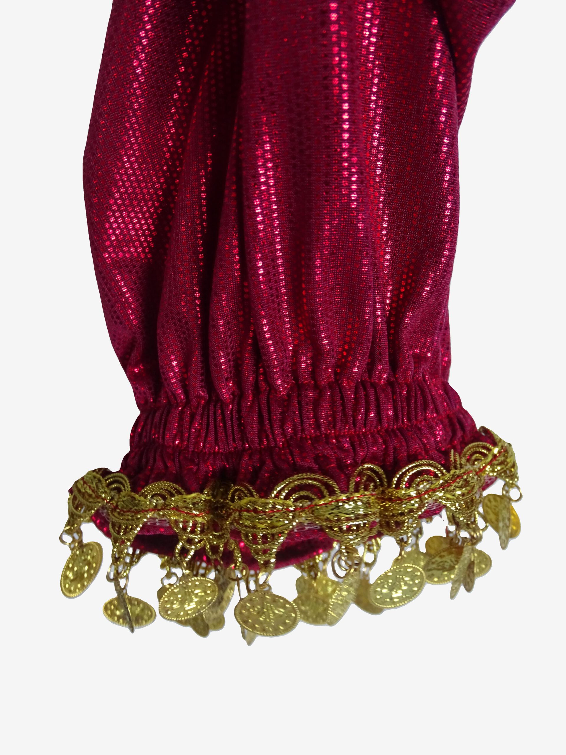 Kurdische Hose - Roter Farbton mit Goldmünzen - Länge 90cm – Bild 2